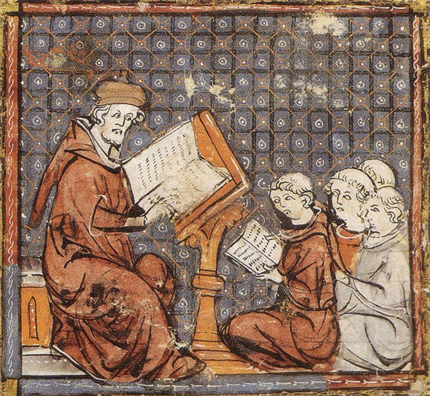 Un'aula scolastica nel Medioevo